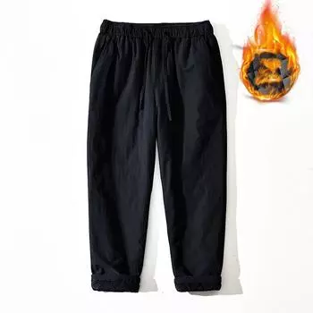 Keep Warm Men Winter Pants Chinese Style Vintage Thicken Men Trousers Daily Solid Drawstring Elastic Waist Straight Casual Pants M