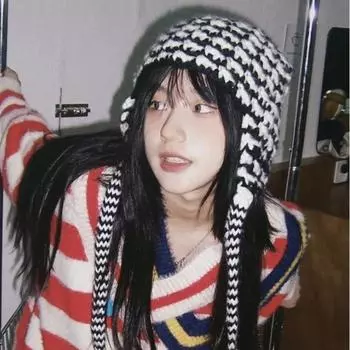 Keep Warm Women Knitted Hat Windproof Wool Pullover Hat Fashion Ear Protective Hat Outdoor серый/чёрный