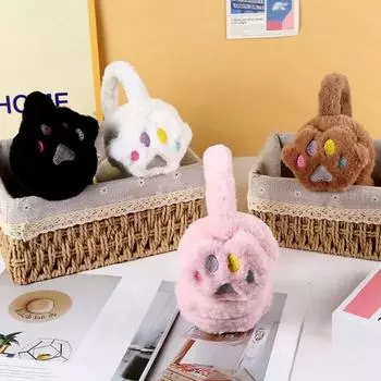 Keep Warmer Kitty Plush Earmuffs Thicken Bear Claw Ear Cap Cute Siamese Cat Ear Cover Men white-bear claw