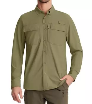 KEFITEVD Рашгард с длинным рукавом для активного отдыха на солнце, размер M, мужской, для рыбалки, работы, гольфа, пеших прогулок, водоотталкивающий, защита, хаки,