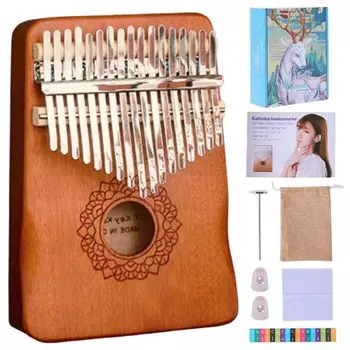 KeiSquare Калимба 17 клавиш Пианино для большого пальца Набор для начинающих Махагони Полный набор Инструмент для большого пальца Этнический инструмент Набор музыкальных инструментов Калимба Подарок (коричневый)