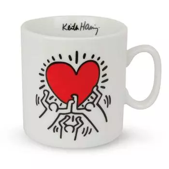 Keith Haring [R6884] - Кружка фарфоровая Keith Haring красно-белая (три танцора-сердца) - 9x8см (30 мл)