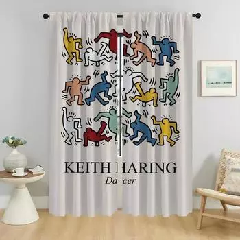 Keith Harings Противомоскитные шторы для камеры, занавески для гостиной, затемняющие шторы, 2 шт., тюль для детской спальни W50xH70cmx2pcs-CL
