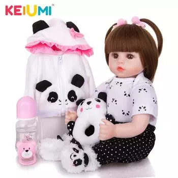KEIUMI 18-дюймовая кукла Menina Reborn для новорожденных, милая панда, мультфильм Beb, подарки на детский день с 3 шт., заколка для волос 18 inch коричневый