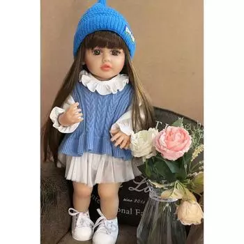 KEIUMI модные длинные волосы Reborn для маленьких девочек куклы 55 см купаются полностью силиконовые виниловые Bebe Reborn новорожденная кукла реалистичные принцессы Playmate 22 inch about 55 cm коричневый