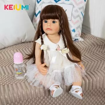 KEIUMI полностью силиконовая кукла реборн, реалистичная водонепроницаемая кукла принцессы Сью-Сью Бебе, игрушка для девочек, подарок на день рождения 55 cm синий