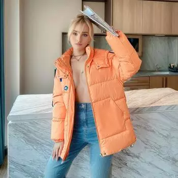 Kelaiyin синяя корейская версия прямая труба короткая хлопковая одежда женская свободная студенческая одежда хлеб утолщенная хлопковая одежда осень и зима M белый