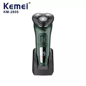 Kemei KM-2805 Перезаряжаемая водонепроницаемая электробритва с цифровым дисплеем, USB-зарядная база, лезвие из нержавеющей стали для бритья