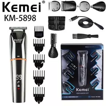 Kemei KM-5898 Оптовая продажа 11 в 1 набор для ухода за парикмахерской мужской моющийся и перезаряжаемый триммер для волос