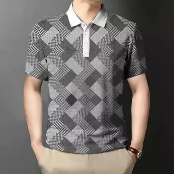 Kemeja Polo Lelaki Perniagaan 2024 Baharu Atasan Lengan Pendek Mudah Tee Longgar dan Selesa Pakaian Polo Musim Panas Bernafas S