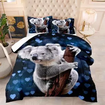 Kemila 3D Bed Koala Комплект поставки с наволочками Двуспальная кровать Постельное белье Мягкий комплект постельного белья из микрофибры AU single 140x210