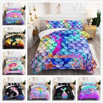 Kemila 3D цифровая печать океан Русалка градиент рыбья чешуя пододеяльник и наволочка кровать двуспальный комплект постельного белья AU single 140x210