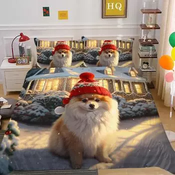 Kemila 3D мультфильм Рождественский комплект постельного белья пододеяльник наволочки домашнее животное кошка собака полиэстер пододеяльник подарок для девочек Twin Queen King домашний декор AU single 140x210