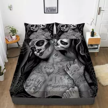 Kemila 3D простыня «Красавица и Дьявол» с эластичной простыней + наволочка, наматрасник, одеяло, постельное белье Single:90cmx200cmx30cm