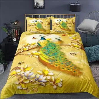 kemila kemila 3D красивое раскладывающееся постельное белье с павлином, пододеяльник и наволочка, двуспальная кровать, комплект постельного белья с цифровой печатью AU single 140x210