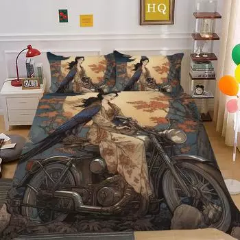 Kemila Мотоцикл Bone Женское 3D постельное белье Пододеяльник и наволочка Комплект постельного белья для двуспальной кровати с цифровой печатью DE 135x200cm