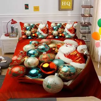 Kemila Новый 3D Санта-Клаус с анимационным узором Пододеяльник Постельное белье Одноместный Твин Полный Queen Size Дети Подарок для девочек и мальчиков Домашний декор Комплект постельного белья DE 135x200cm