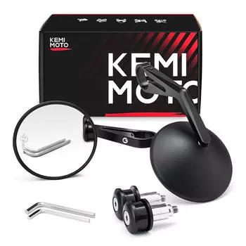 KEMIMOTO Bar End Мотоцикл Мотоцикл CNC Общего назначения Левое и правое инспекционное выпуклое зеркало Зеркало, Зеркало, Зеркало, Обработанное, Зеркало,