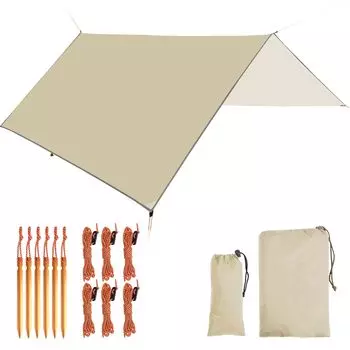 Кемпинг 210D Высокая плотность Тепло Свет 3000мм Водяное давление УФ Солнечный тент 6 6 Сумка для хранения Для спорта Хаки цвет Тент, Открытый, Водонепроницаемый, Тент, Ткань,