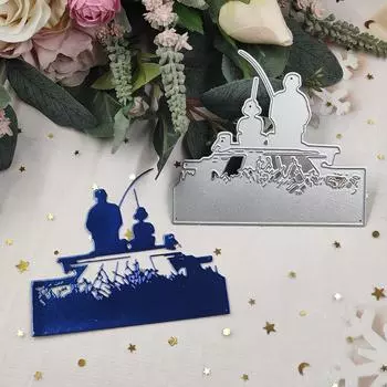 Кемпинг отец и сын, рыбалка у реки, металлические штампы, ремесленное тиснение, штампы для скрапбукинга для изготовления карт, декор серебряный