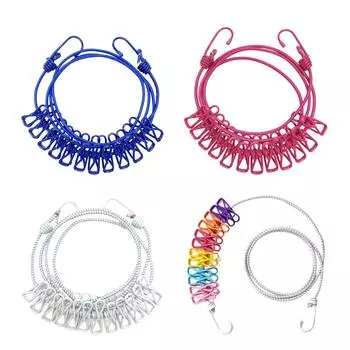 Кемпинговая бельевая веревка с 12 прищепками, эластичная веревка для сушки белья для путешествий, лодки, заднего двора, отеля, кемпинга, помещения, улицы белый