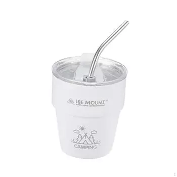 Кемпинговая кружка для воды, кофейная кружка для кемпинга, нержавеющая сталь, с крышкой и трубочкой для белый