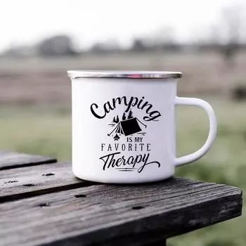 Кемпинговая кружка Happy Campers Campfire Эмалированные чашки для кемпинга Outdoor Campervan Coffee Mug Кружка Adventure Cup Camper Van Gift 360ml