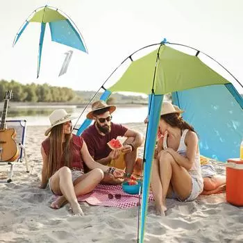 Кемпинговая палатка Пляжная палатка Кемпинговая палатка Палатка Быстросъемная палатка Навес от солнца для 5-8 человек с защитой Простая установка для пляжного пикника Отделка O синий