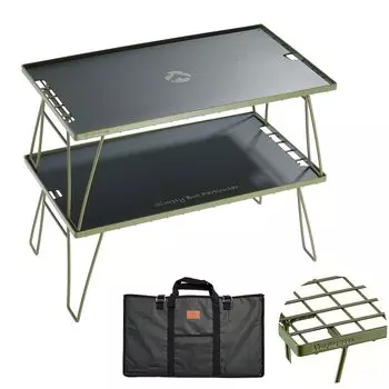 Кемпинговая стойка Moon KAHKI Field Rack цвета хаки, складная стойка из стали с сумкой для хранения, 2 из 2 алюминиевых верхних пластин (КЕМПИНГ ЛУНА) T-233 шт/комплект