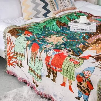 Кемпинговое одеяло, влагостойкий коврик для кемпинга, жаккардовый гобелен, рождественское полотенце для дивана, плед из ниток, многофункциональное одеяло для дивана 160x130cm