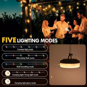 Кемпинговые гирлянды водонепроницаемые уличные RGB цветные теплые белые фонарики с USB-перезаряжаемыми портативными фонарями для кемпинга, палаток и походов 1pcs