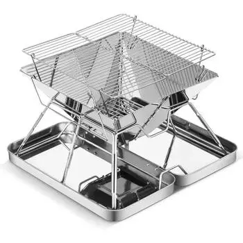 Кемпинговый гриль-печь на древесном угле, складная нержавеющая стальная костровая яма, походная печь для приготовления пищи на открытом воздухе, походов, пикников