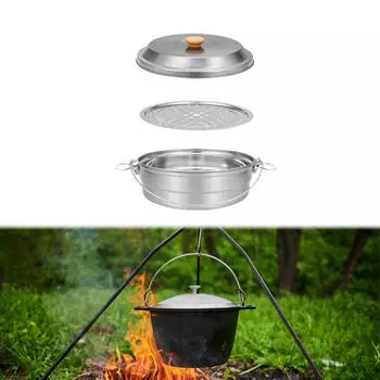 Кемпинговый пароварочный горшок для супа, портативный с ручкой из нержавеющей стали, для приготовления на пару