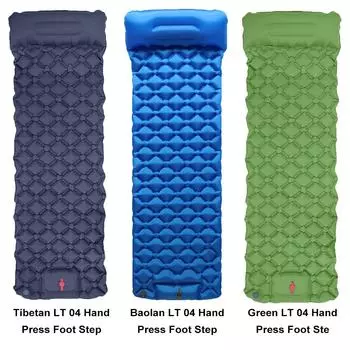 Кемпинговый самонадувающийся коврик с подушкой, спальный матрас, дорожный коврик, складная кровать Green LT 04 Hand Press Foot Step