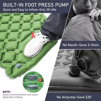 Кемпинговый спальный коврик Сверхлегкий кемпинговый надувной матрас с подушкой Встроенный насос Надувной спальный коврик для кемпинга Походная палатка темно-синий