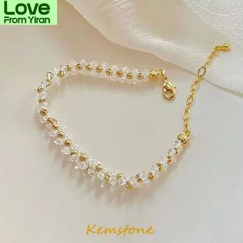 Kemstone Роскошные дизайнерские подвески золотистого цвета с медной цепочкой, золотые бусины, хрустальные звенья, браслет для женщин, ювелирные изделия, подарок девушке