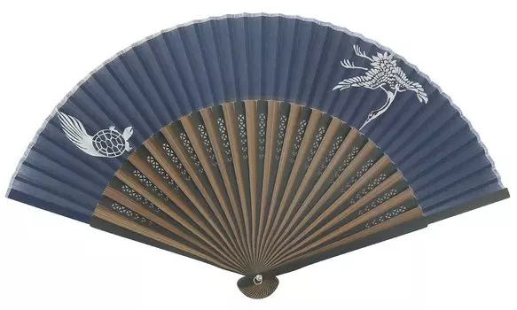 Ken Onishi Manufacturer Cotton Monotone Print Fan Tsurugame Navy 22.5cm Ripple S22-MCMP03