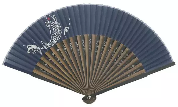 Ken Onishi Manufacturer Cotton Monotone Print Fan Carp Navy 22.5cm Ripple S22-MCMP01