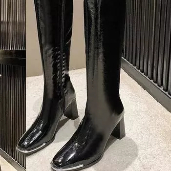 Kendou same high knight boots 2025 new boots women s long boots spring and autumn thick heel black high heels 35