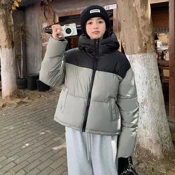 Kendou ветрозащитный капюшон пуховая хлопковая одежда женская короткая зимняя утепленная одежда корейская версия свободное толстое пальто M покинуть белый