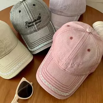 Кепка бейсбольная солнцезащитная кружевная Хлопковая шляпа в стиле хип-хоп Универсальная кепка с вышитыми буквами Уличная одежда белый