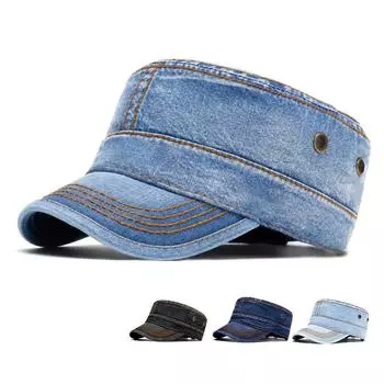 Кепка-бейсболка с плоским верхом для мужчин и женщин из денима с защитой от солнца чёрный