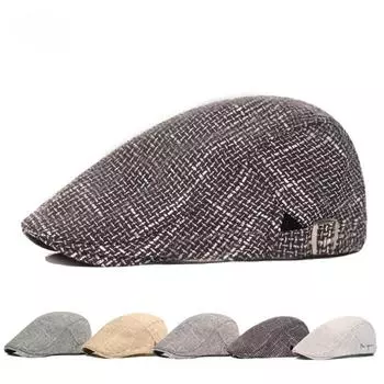 Кепка-берет из хлопка и льна для весны и осени с утиным язычком для людей среднего и пожилого возраста M56-58cm серебряный серый
