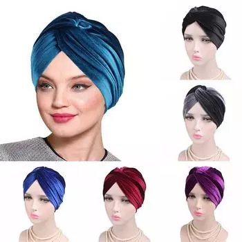 Кепка Chemo Cross Twist Hat Бархатный эластичный платок Красота Тюрбан Шляпа Кепка Мусульманская 58cm фиолетовый