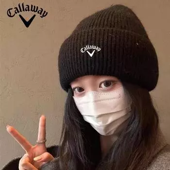 Кепка для гольфа Callaway, нейтральная, осенне-зимняя, минималистичная, из меха кролика, эластичная, вязаная, новая модная шапка one size