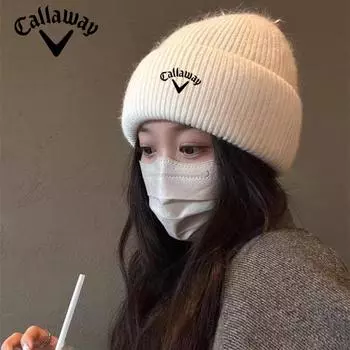 Кепка для гольфа Callaway, нейтральная, осенне-зимняя, минималистичная, из меха кролика, эластичная, вязаная, новая модная шапка one size