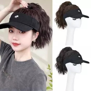 Кепка для гольфа, кепка-бейсболка, парик, волнистый парик, регулируемый парик, короткий кудрявый хвост, ежедневное использование Black Hat\Light Brown