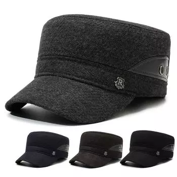 Кепка для людей среднего и пожилого возраста, мужская шерстяная плоская кепка, теплая кепка, осенне-зимняя кепка для отца, толстая защитная кепка для ушей серый