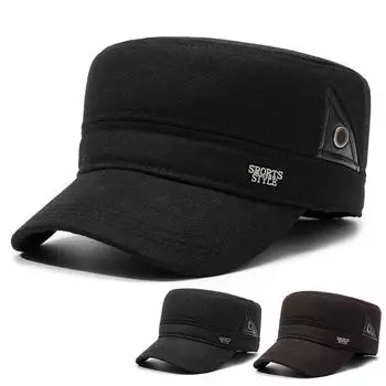 Кепка для мужчин среднего и пожилого возраста, осенне-зимняя шерстяная защитная кепка для ушей, теплая плоская кепка для папы серый