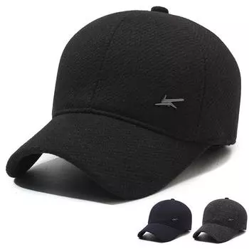 Кепка для мужчин среднего возраста, зимняя шерстяная толстая теплая хлопковая кепка, ветрозащитная бейсболка для защиты ушей чёрный